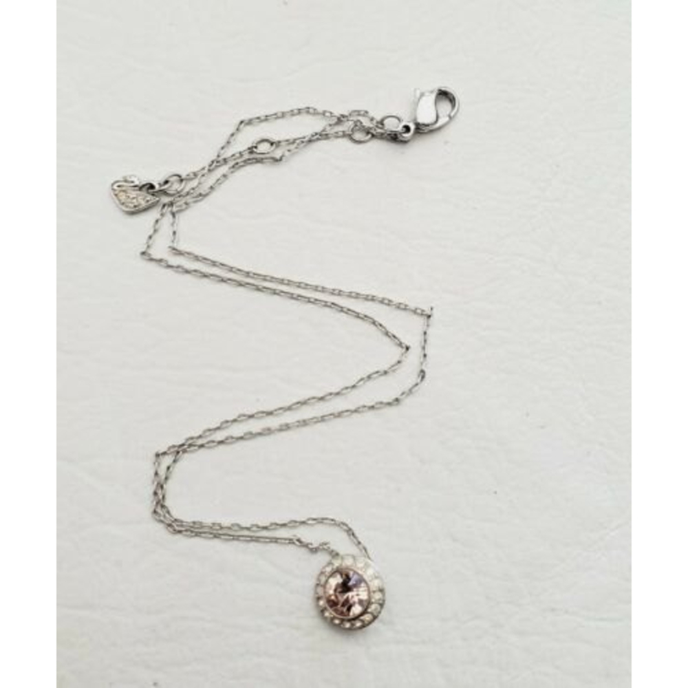 Signed Swarovski Necklace Angelic Pink Crystal Rhodium Plated